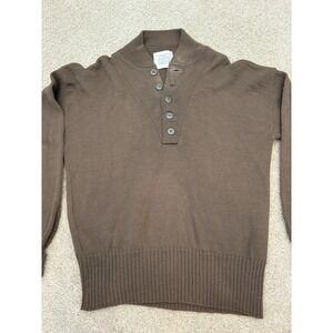 US Military Wool Sweater Mens Large Olive Drab Henley Button Army Surplus